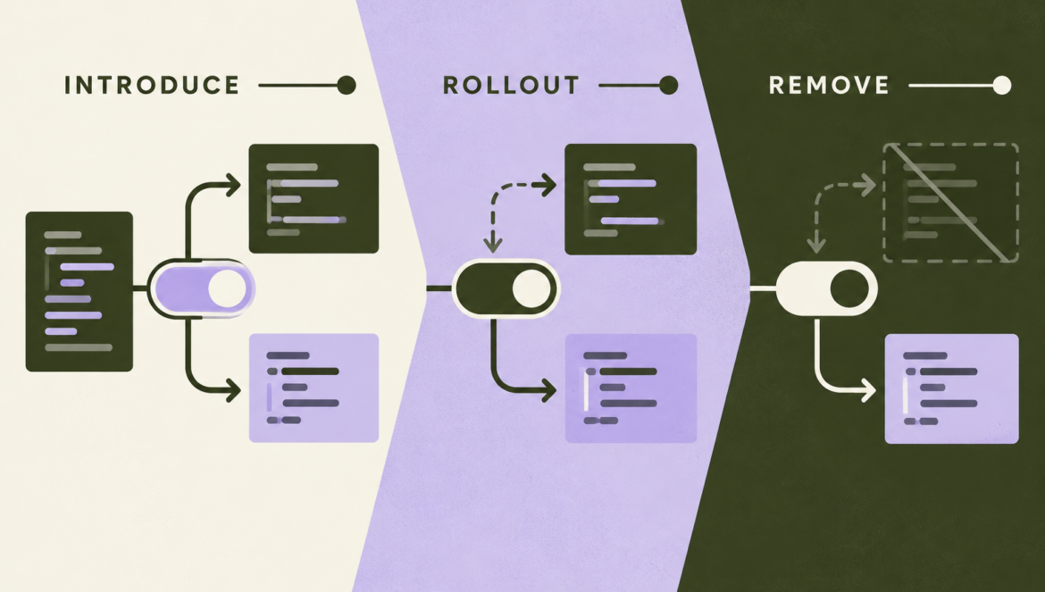 A feature flag is introduced, rolled out and removed with its obsolete code path.