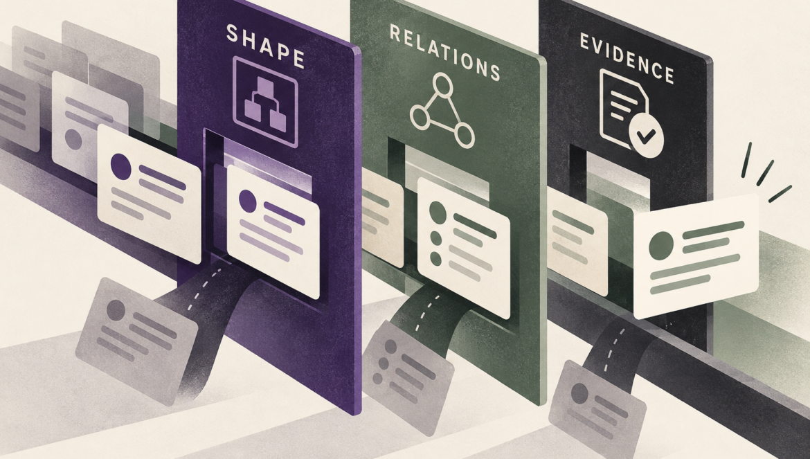 Structured response cards pass separate shape, relationship and source-evidence checks.